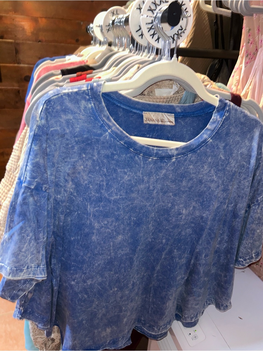 Zenana Outfitters Blue Acid-Wash Crop Top